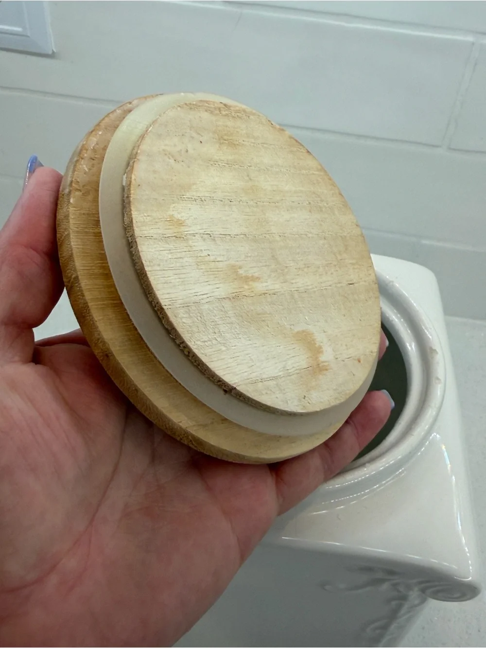 White Ceramic Flour Canister with Bamboo Lid